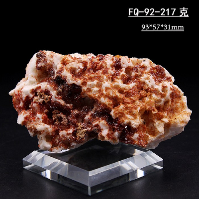 【浅黄色】FQ-92天然钒铅矿原石重晶石共生矿物红晶体摩洛哥猫矿标本地质科普摆件