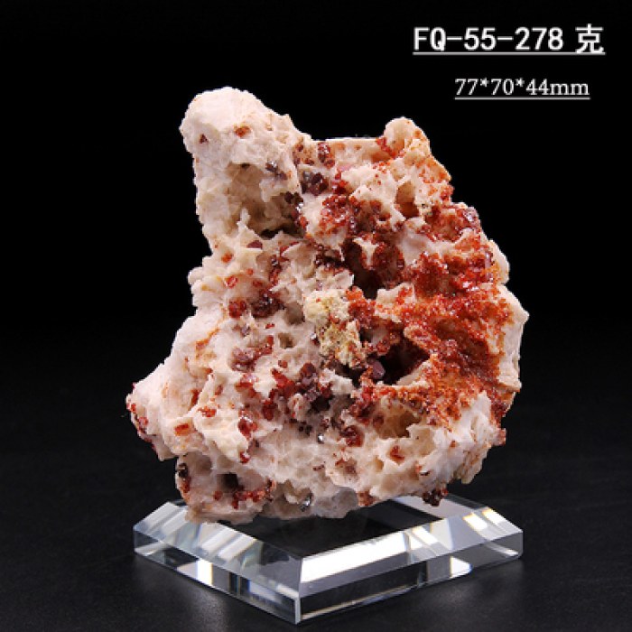 【送底座】FQ-55天然钒铅矿原石重晶石共生矿物红晶体摩洛哥猫矿标本地质科普摆件