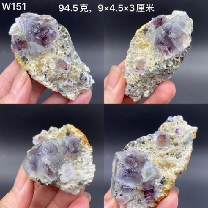 内蒙蓝紫幻影萤石水晶云母黄铜矿共生矿标本天然矿物晶体收藏摆件